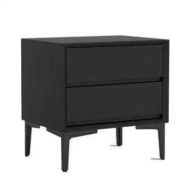 Imagem de Mesa de cabeceira moderna vintage minimalista madeira cor sólida armazenamento gaveta dupla grande capacidade móveis de cabeceira prático (preto, médio)