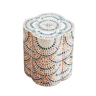 Imagem de Mesa lateral moderna em forma de flor, banquinhos decorativos, mesa de centro para sala de estar, quarto, mesa de canto moderna, mesa lateral, suporte de plantas, com patch de concha artesanal simples