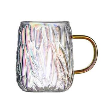 Imagem de Copos de vidro, canecas de café de vidro texturizado glaciar de 480 ml com alças para chá, cappuccino, latte, suco e leite (multicolorido)