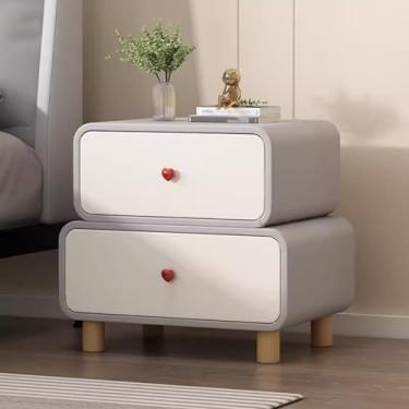 Imagem de Mesa de cabeceira de madeira maciça com 2 gavetas mesa de cabeceira moderna para quarto armário de armazenamento criativo