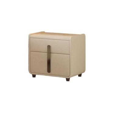 Imagem de Mesa de cabeceira moderna, armário de armazenamento de madeira maciça com duas gavetas, armário de arquivo de madeira maciça para sala de estar, quarto e estudo prático