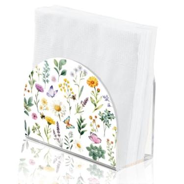 Imagem de SUPERDANT Porta-guardanapos de flores silvestres para flores de mesa e dispensador de serviço de borboleta organizador de guardanapos de coquetel de acrílico suporte de toalha de papel para sala de