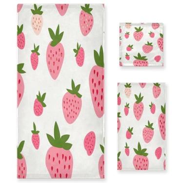 Imagem de xigua Lindo conjunto de toalhas de banheiro de morango absorvente macio 3 peças toalha de banho toalha de mão toalhas decorativas para banheiro, academia, hotel, praia, piscina