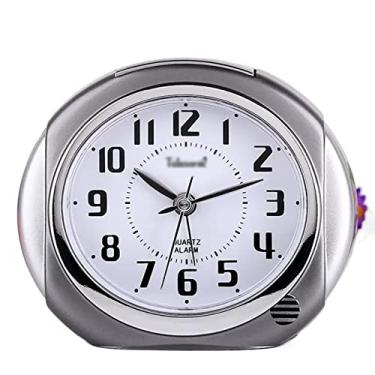 Imagem de x3anggyt5 Despertador para quarto, despertador sem tique-taque de 10 cm com luz de fundo, silencioso sem tique-taque analógico quartzo, relógio de mesa operado por bateria (cinza)