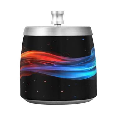 Imagem de STAYTOP Cinzeiro de gelo e fogo com tampa, aço inoxidável à prova de vento, sem fumaça, cinzeiro de cigarro grande para decoração de escritório em casa
