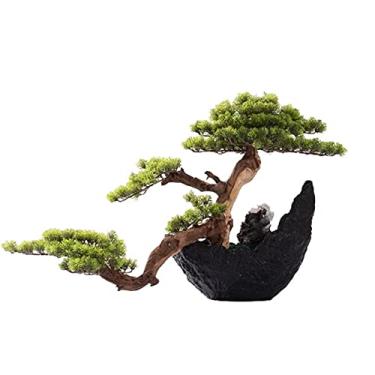 Imagem de Bonsai artificial de plantas falsas, árvore de bonsai artificial, vegetação, bonsai decorativo de madeira com vaso de flores de resina para casa, escritório, decoração de mesa