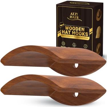Imagem de Atzi Hats Ganchos de chapéu de cowboy para parede – Conjunto de 2 suportes de madeira para chapéus Fedora, Western, Beisebol e Sol – Ganchos de sândalo vermelho rústico para casa, armário, entrada