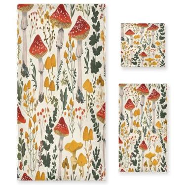 Imagem de xigua Conjunto de toalhas de banheiro com folha de cogumelo absorvente macio 3 peças toalha de banho toalha de mão toalhas decorativas para banheiro, academia, hotel, praia, piscina