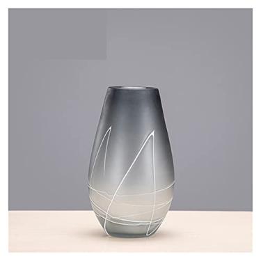 Imagem de Decoração de vaso de luxo leve moderna, arranjo de flores de sala de estar vidro fosco, arranjo de flores simples moderno europeu retrô, peças centrais de decoração de mesa (médio)