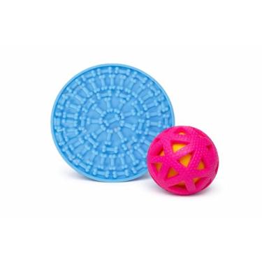Imagem de kit anti ansiedade pet comedouro de lamber silicone e bola de petisco som tubo 7,5 cm