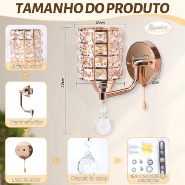 Imagem de 2 Pecas Arandela de Parede, Arandelas de Parede Dourado Decorativa Luxo Moderna Cristal, Luminaria de Parede, Luminária de Parede, Arandelas, Arandela Interna, Luminaria Parede, Arandela Quarto