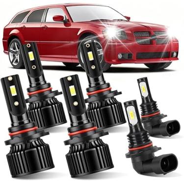 Imagem de rosunmantic Personalizado para Dodge Magnum 2005 2006 2007 2008 lâmpadas dianteiras, farol alto + faróis baixos + combo de faróis de neblina, 6500K branco super brilho 28000LM com ventilador de