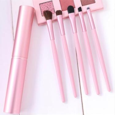 Imagem de 5 pincéis de maquiagem para os olhos, portátil, pincéis de sombra, pincel de delineador de viagem, pincel angular