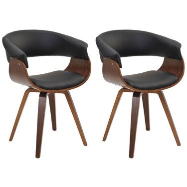 Imagem de Kit 02 Cadeiras Decorativas para Sala de Jantar Ohana Fixa PU Preto G56 - Gran Belo