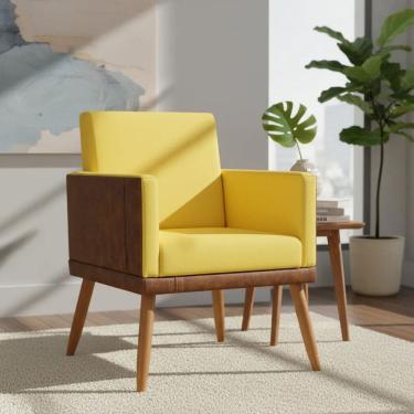 Imagem de Poltrona Decorativa Para Sala Recepção Escritório Consultório Lis Corino Peroba e Suede