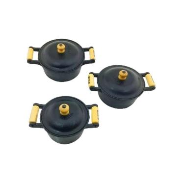 Imagem de Jogo 3 Caçarolas De Ferro Fundido Alça Madeira Tampa Ferro.