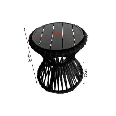 Imagem de Mesa De Centro Sol Em Corda Náutica E Base Em Alumínio Preta 70cm Preta - Cor: Preto