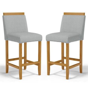 Imagem de Kit Com 2 Banquetas Eloá Madeira Maciça Assento Estofado Para Bancada Linho Cinza 407