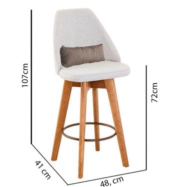 Imagem de Kit 05 Banquetas Alta Maya Giratória Com Encosto Gourmet Linho Bege e Almofada Sintético Bege - Aurora Line