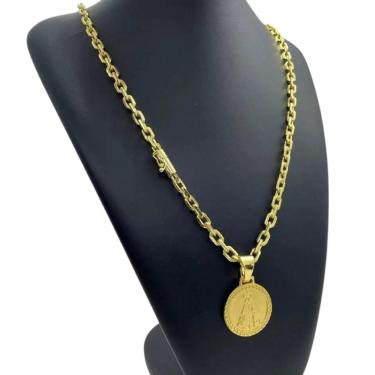 Imagem de Cordão 6Mm Cadeado + Pingente Nossa Senhora - Banhado A Ouro