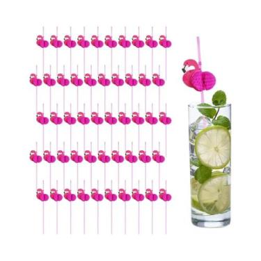 Imagem de Canudos Descartáveis 3D Flamingo E Abacaxi 150/50un. Suprimentos Para 