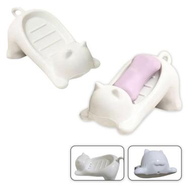 Imagem de Saboneteira Gatinho Kit 2 Uni Porta Sabonete Gato Lavabo Banheiro Banc