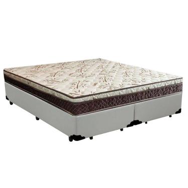 Imagem de Cama Box Casal Bipartido Blindado Sintético + Colchão Casal Espuma Extra Firme D33 Elegance Ortopédico 63x138x188