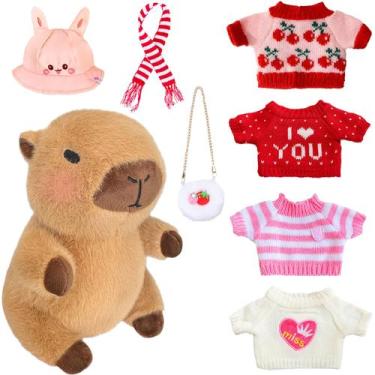 Imagem de Conjunto de brinquedos de pelúcia Kireidane Capybara com 7 roupas e ac