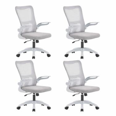 Imagem de Kit 4 Cadeiras de Escritório Diretor com Sistema Relax Baltimore Branco/Cinza