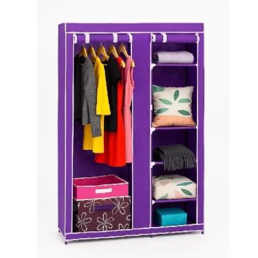 Imagem de Guarda Roupa Organizador 5 Prateleiras Multiuso Porta Cabide Bolsa Lencol Brinquedos Portatil Roxo