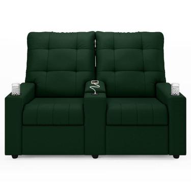 Imagem de Poltrona De Cinema Reclinável 2 Lugares Baú Usb Mallie Fh9 Veludo Verde - Mpozenato