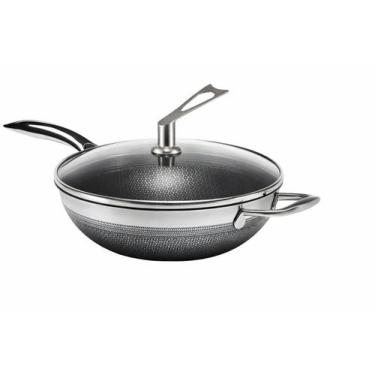 Imagem de Frigideira Grande Alta Wok em Aço Inox 30cm Antiaderente Cor Inox/Pret