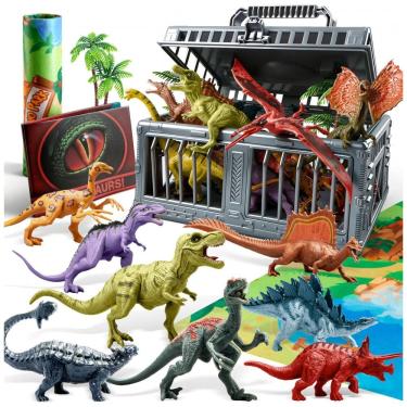 Imagem de Brinquedos de Dinossauro JOYIN com Tapete de Atividades e Gaiola de Armazenamento, 19 Figuras de Dinossauros Realistas e Árvores para
