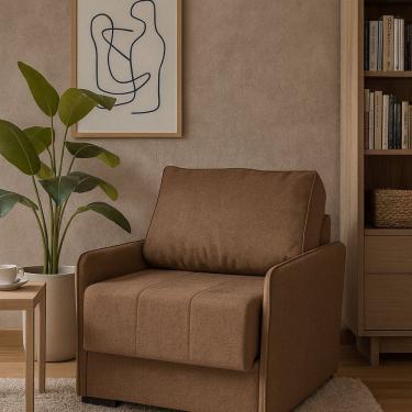 Imagem de Sofá Cama Solteiro em Tecido Linho 100cm Espuma D28 Isis Linho Marrom