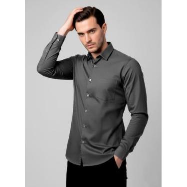 Imagem de Camisa Social Masculina de Manga Longa Confort Sport Fino Premium Caim