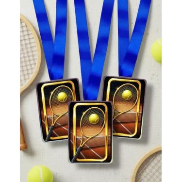 Imagem de Kit 5 Medalhas Para Tênis Premiação Campeão Com Fita Azul - Somedalha 