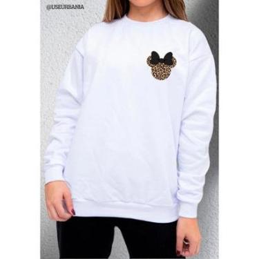 Imagem de Moletom Feminino Careca Gola Redonda Sem Capuz Estampa laço minie Onça Casual Inverno-Feminino