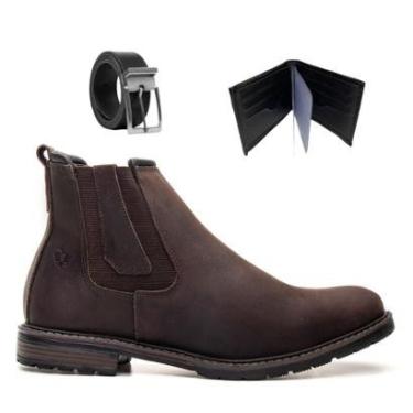 Imagem de Bota Masculina Chelsea Couro Legitimo Macio Casual Sola de Borracha Com Carteira e Cinto 5010 Brown-Masculino