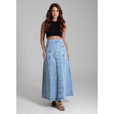 Imagem de Saia Jeans Sawary Midi Rodada Cintura alta Azul claro 281999-Feminino