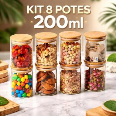 Imagem de Kit 8 Pcs Pote De Vidro Com Tampa De Bambu Hermético 200ml - WELLMIX