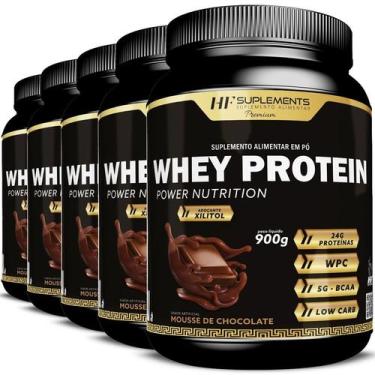 Imagem de 5x WHEY PROTEIN POWER NUTRITION MOUSSE DE CHOCOLATE 900G - HF SUPLEMEN