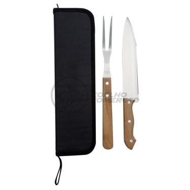 Imagem de Kit Churrasco 2Pçs Inox Faca E Garfo 13" + Capa De Proteção