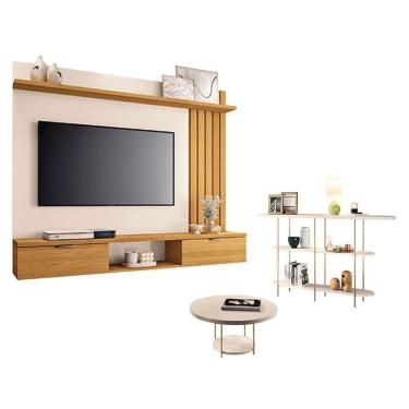 Imagem de Painel Suspenso Lets Cinamomo Off White com Mesa de Centro Sky e Aparador Infinity Off White - HB Móveis
