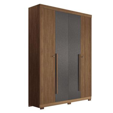 Imagem de Guarda Roupa Casal Ripado 4 Portas Buriti Jatobá Grafite Acetinado com Pés - Santos Andirá