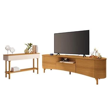 Imagem de Rack Bancada Elara Cinamomo com Aparador Fiero Off White Cinamomo - HB Móveis