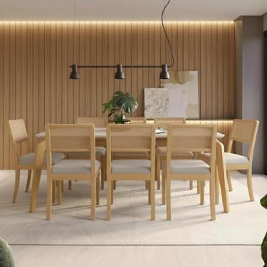 Imagem de Conjunto para Sala de Jantar 8 Lugares Madeira Maciça com Mesa Tampo V