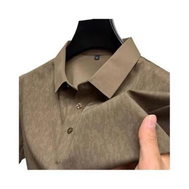 Imagem de Camisa Polo Masculina De Luxo Em Seda Gelada, Manga Curta, Respirável,