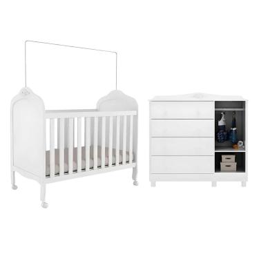Imagem de Kit Berço Com Cômoda Peroba Elô Branco Quarto Infantil