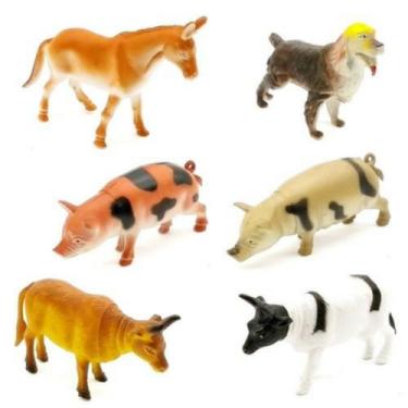 Imagem de Kit Animais Da Fazenda Farm Set Brinquedo Borracha 6 Peças - Ausini