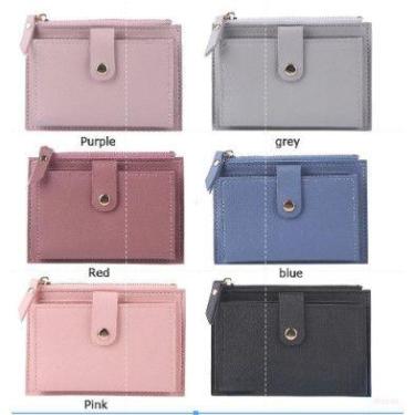 Imagem de Carteira Feminina De Couro Mini Cor Simples Com Múltiplos Espaços PU C